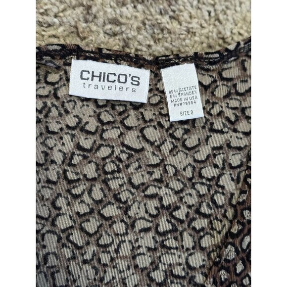 CHICOS TRAVELERS Leopard Animal Print Slinky Knit Faux Wrap Belt Dress 0/SMALL - Picture 3 of 8